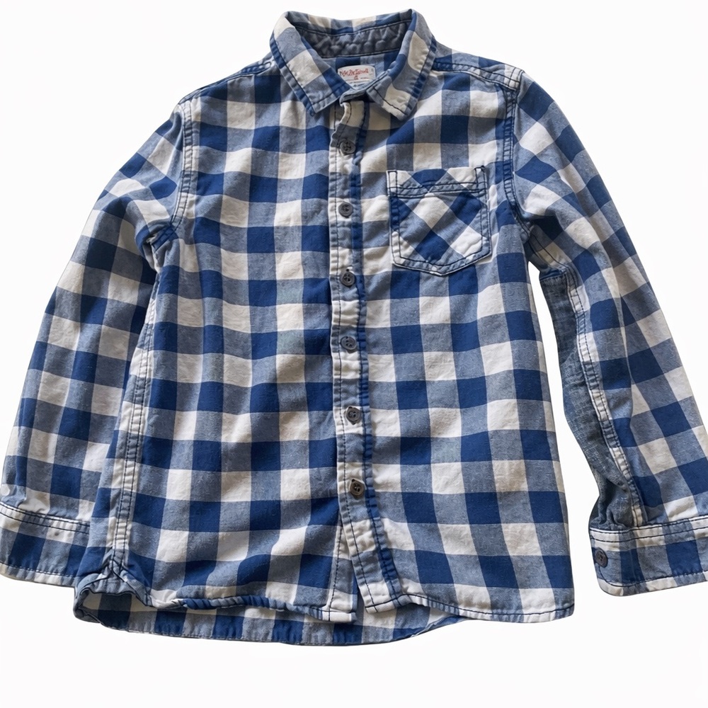 Boys Cat & Jack Blue and White Plaid Button-Up Shirt Size 6/7